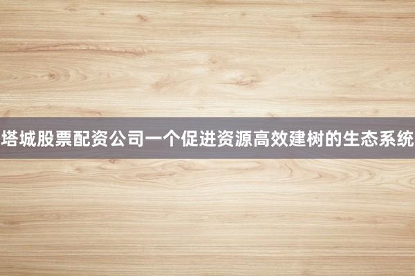 塔城股票配资公司一个促进资源高效建树的生态系统