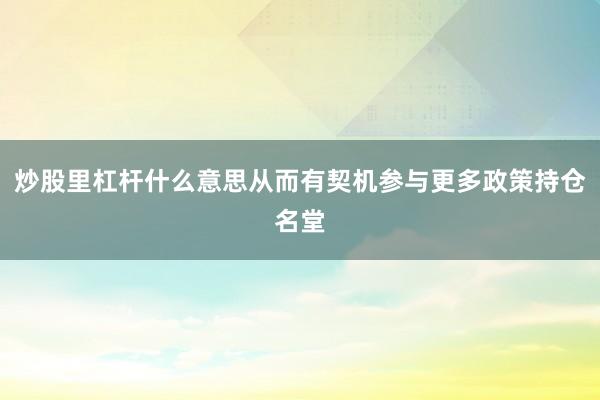 炒股里杠杆什么意思从而有契机参与更多政策持仓名堂