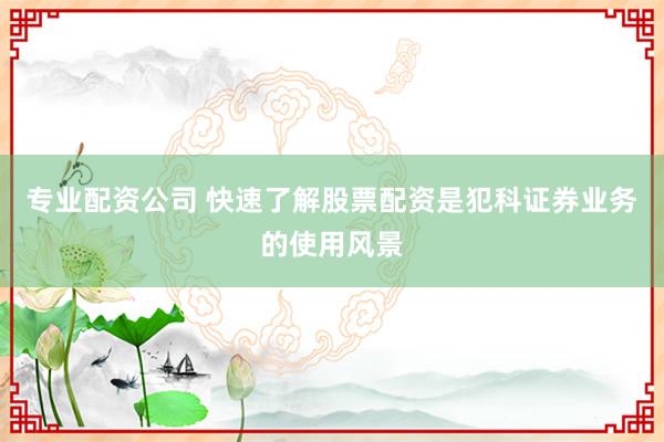 专业配资公司 快速了解股票配资是犯科证券业务的使用风景